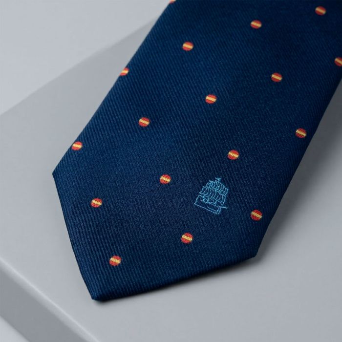 Corbata 100% seda tono azul marino con banderas de España